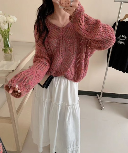 STONE  ピンク ニットセーター セール】MIXすかしニット（ニット/セーター）｜SpRay（スプレイ