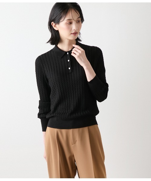 手洗い可能】ケーブルニットポロシャツ（ニット/セーター）｜NEWYORKER