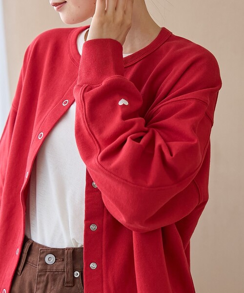 coen（コーエン）の「【再入荷・新色登場】ハートモチーフ裏毛カーディガン（カーディガン/ボレロ・レディース・ダークグレー/オレンジ/オフホワイト/ナチュラル/ホワイト/レッド・L/M）」の5枚目の写真