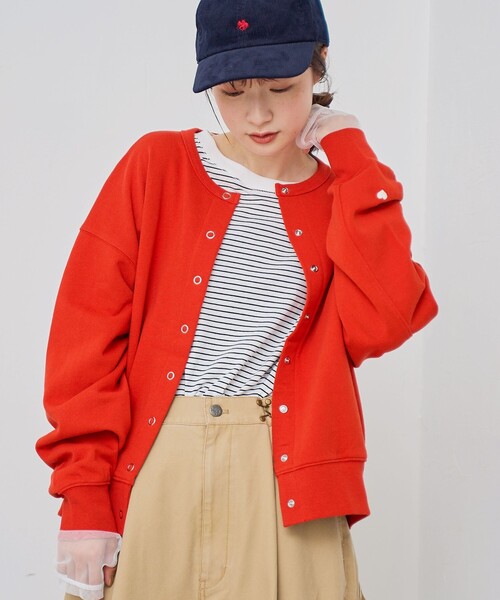 coen（コーエン）の「【再入荷・新色登場】ハートモチーフ裏毛カーディガン（カーディガン/ボレロ・レディース・ダークグレー/オレンジ/オフホワイト/ナチュラル/ホワイト/レッド・L/M）」の6枚目の写真