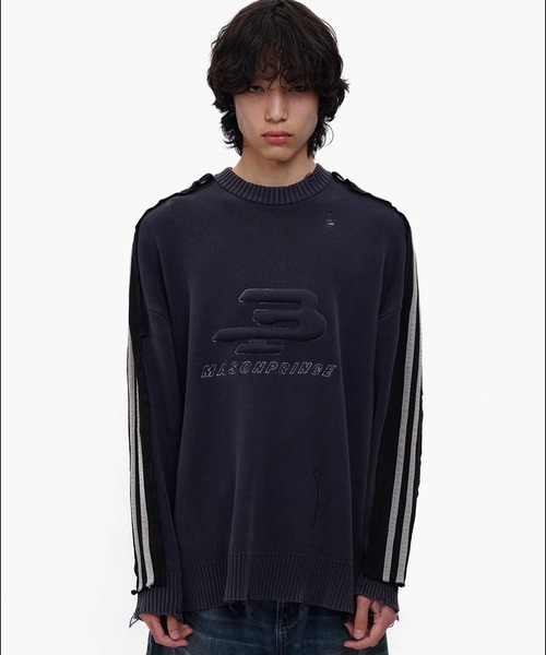 MASONPRINCE（メイソンプリンス）の「オーバーサイズ 3D刺繍 サイドライン ニット MY2161【MASONPRINCE】【2025AW】（ニット/セーター・メンズ・ネイビー・L/M/S）」の2枚目の写真