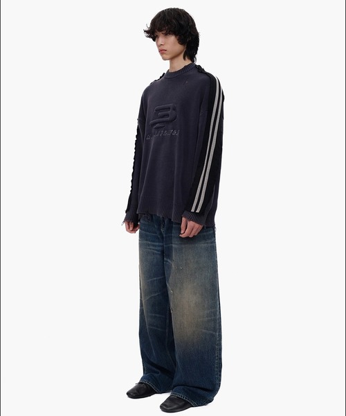 MASONPRINCE（メイソンプリンス）の「オーバーサイズ 3D刺繍 サイドライン ニット MY2161【MASONPRINCE】【2025AW】（ニット/セーター・メンズ・ネイビー・L/M/S）」の7枚目の写真