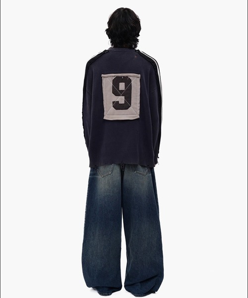 MASONPRINCE（メイソンプリンス）の「オーバーサイズ 3D刺繍 サイドライン ニット MY2161【MASONPRINCE】【2025AW】（ニット/セーター・メンズ・ネイビー・L/M/S）」の4枚目の写真