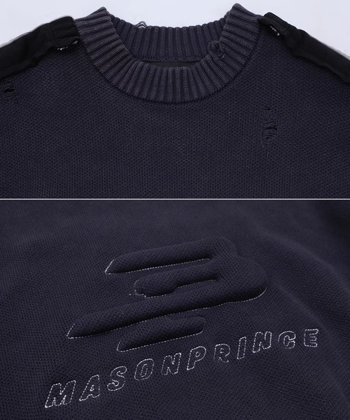 MASONPRINCE（メイソンプリンス）の「オーバーサイズ 3D刺繍 サイドライン ニット MY2161【MASONPRINCE】【2025AW】（ニット/セーター・メンズ・ネイビー・L/M/S）」の5枚目の写真