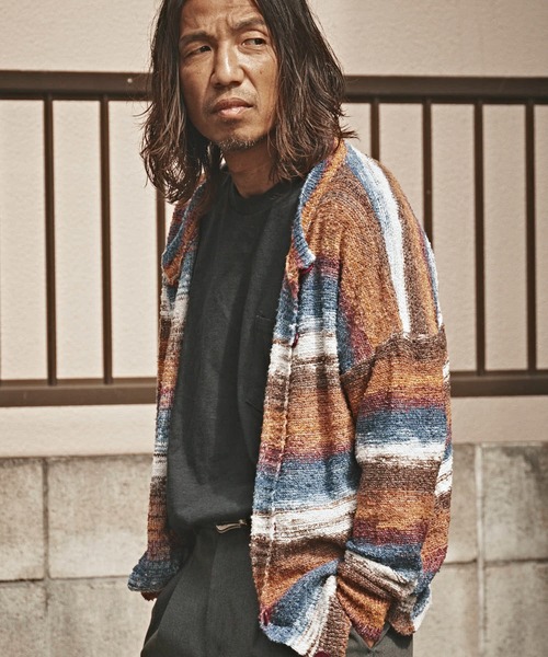 ALL RUNS（オールランズ）の「ドロップショルダー マルチボーダーカーディガン（カーディガン/ボレロ・メンズ・レッド/ブルー・M/L）」の3枚目の写真