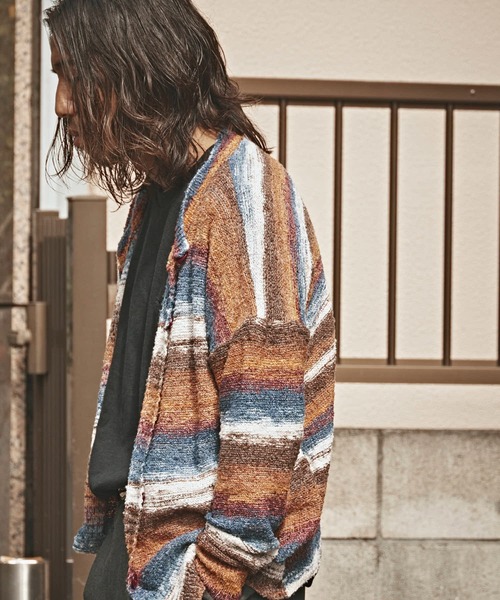 ALL RUNS（オールランズ）の「ドロップショルダー マルチボーダーカーディガン（カーディガン/ボレロ・メンズ・レッド/ブルー・M/L）」の4枚目の写真