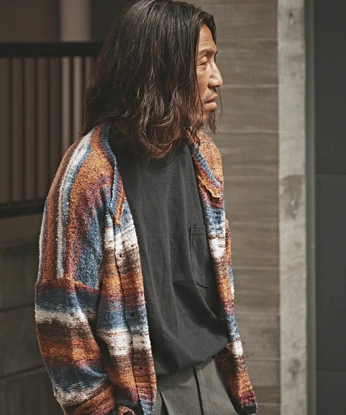 ALL RUNS（オールランズ）の「ドロップショルダー マルチボーダーカーディガン（カーディガン/ボレロ・メンズ・レッド/ブルー・M/L）」の5枚目の写真