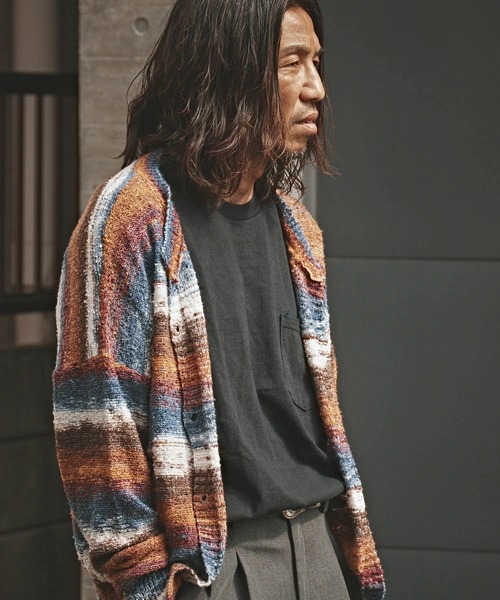 ALL RUNS（オールランズ）の「ドロップショルダー マルチボーダーカーディガン（カーディガン/ボレロ・メンズ・レッド/ブルー・M/L）」の6枚目の写真