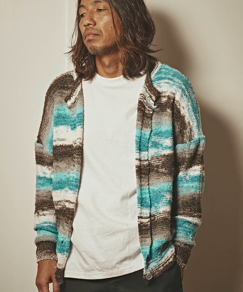 ALL RUNS（オールランズ）の「ドロップショルダー マルチボーダーカーディガン（カーディガン/ボレロ・メンズ・レッド/ブルー・M/L）」の14枚目の写真