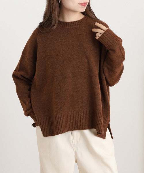 OMNES(オムネス)の「もっちりボックスプルオーバーニット(ニット/セーター・レディース・ブラウン・FREE)」の1枚目の写真