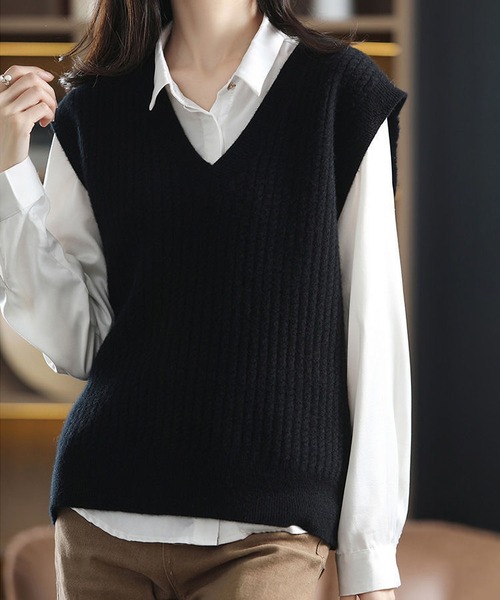 beauty:beast ペンキ加工ジレ　ベスト　ストリート sakishimatokyo ベスト ジレ フェザークルーネックベスト/ジレ