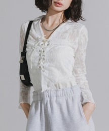 Chick | Lace-Up Floral Lace Tops / レースアップ 花柄レーストップス(シャツ/ブラウス)