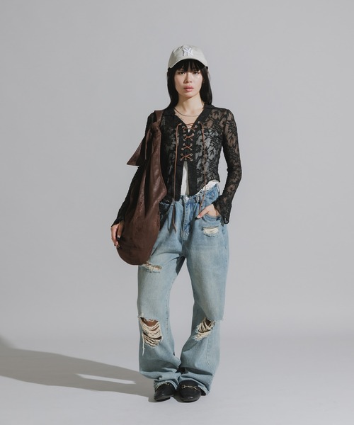 Chick（チック）の「Lace-Up Floral Lace Tops / レースアップ 花柄レーストップス（シャツ/ブラウス・レディース・ホワイト/ブラック・FREE）」の13枚目の写真