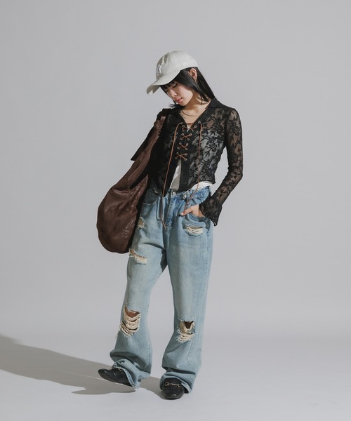 Chick（チック）の「Lace-Up Floral Lace Tops / レースアップ 花柄レーストップス（シャツ/ブラウス・レディース・ホワイト/ブラック・FREE）」の14枚目の写真