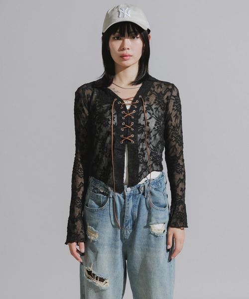 Chick（チック）の「Lace-Up Floral Lace Tops / レースアップ 花柄レーストップス（シャツ/ブラウス・レディース・ホワイト/ブラック・FREE）」の17枚目の写真