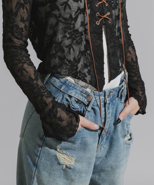 Chick（チック）の「Lace-Up Floral Lace Tops / レースアップ 花柄レーストップス（シャツ/ブラウス・レディース・ホワイト/ブラック・FREE）」の22枚目の写真