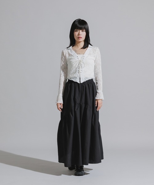 Chick（チック）の「Lace-Up Floral Lace Tops / レースアップ 花柄レーストップス（シャツ/ブラウス・レディース・ホワイト/ブラック・FREE）」の7枚目の写真