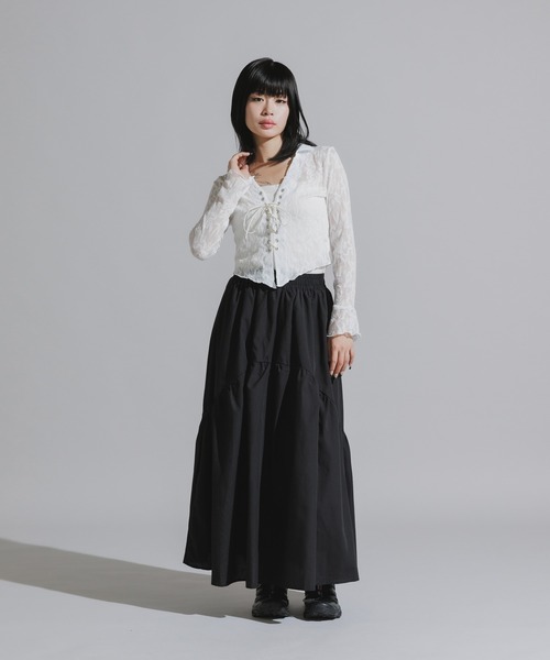 Chick（チック）の「Lace-Up Floral Lace Tops / レースアップ 花柄レーストップス（シャツ/ブラウス・レディース・ホワイト/ブラック・FREE）」の8枚目の写真