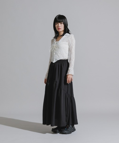 Chick（チック）の「Lace-Up Floral Lace Tops / レースアップ 花柄レーストップス（シャツ/ブラウス・レディース・ホワイト/ブラック・FREE）」の9枚目の写真