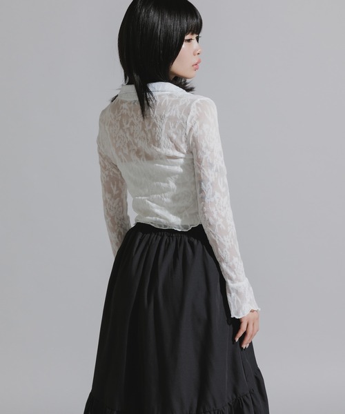 Chick（チック）の「Lace-Up Floral Lace Tops / レースアップ 花柄レーストップス（シャツ/ブラウス・レディース・ホワイト/ブラック・FREE）」の6枚目の写真