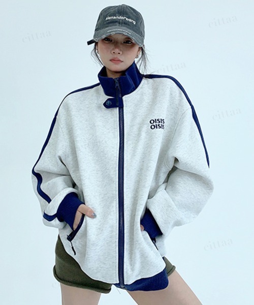 Dalfwin(ダールフィン)の「韓国ファッション OISIS配色トラックジャケット スポーティーブルゾン(ブルゾン・レディース・ブラウン/グレー/ネイビー・FREE)」の3枚目の写真