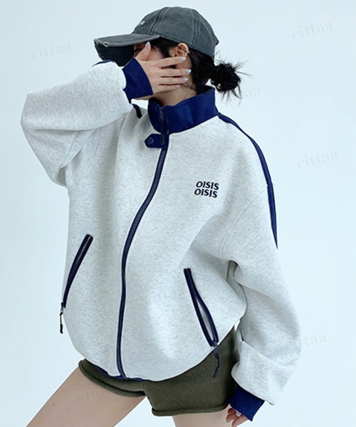 Dalfwin(ダールフィン)の「韓国ファッション OISIS配色トラックジャケット スポーティーブルゾン(ブルゾン・レディース・ブラウン/グレー/ネイビー・FREE)」の11枚目の写真