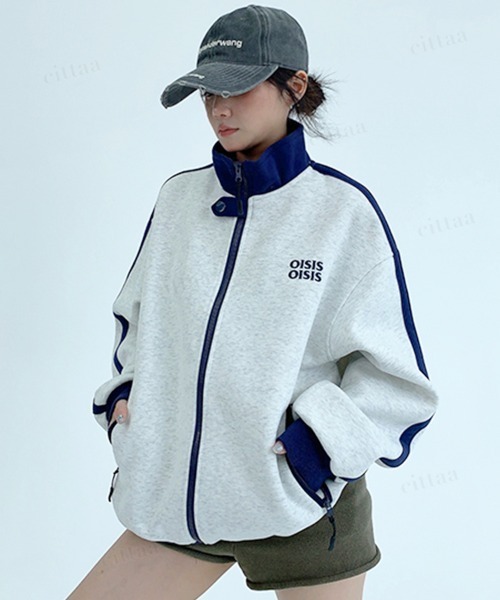 Dalfwin(ダールフィン)の「韓国ファッション OISIS配色トラックジャケット スポーティーブルゾン(ブルゾン・レディース・ブラウン/グレー/ネイビー・FREE)」の12枚目の写真