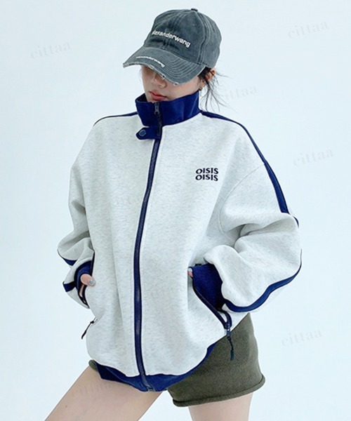 Dalfwin(ダールフィン)の「韓国ファッション OISIS配色トラックジャケット スポーティーブルゾン(ブルゾン・レディース・ブラウン/グレー/ネイビー・FREE)」の13枚目の写真