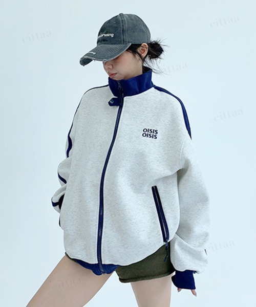 Dalfwin(ダールフィン)の「韓国ファッション OISIS配色トラックジャケット スポーティーブルゾン(ブルゾン・レディース・ブラウン/グレー/ネイビー・FREE)」の4枚目の写真