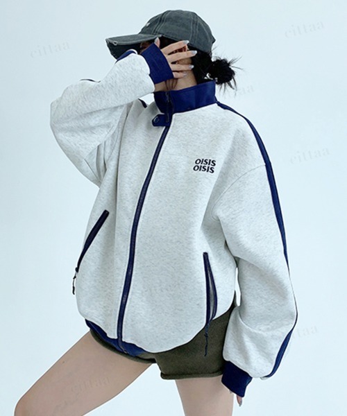Dalfwin(ダールフィン)の「韓国ファッション OISIS配色トラックジャケット スポーティーブルゾン(ブルゾン・レディース・ブラウン/グレー/ネイビー・FREE)」の5枚目の写真