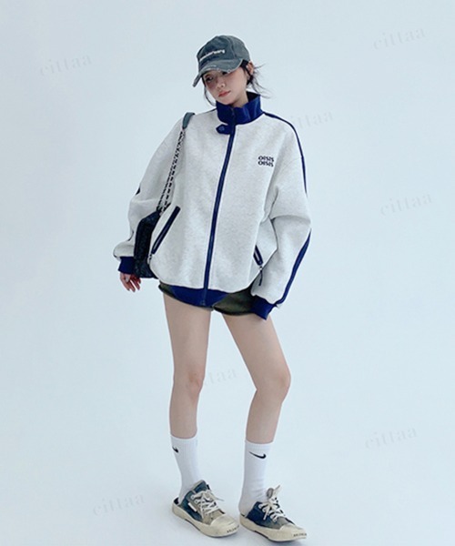 Dalfwin(ダールフィン)の「韓国ファッション OISIS配色トラックジャケット スポーティーブルゾン(ブルゾン・レディース・ブラウン/グレー/ネイビー・FREE)」の8枚目の写真