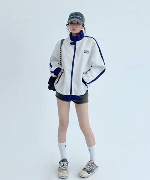 Dalfwin(ダールフィン)の「韓国ファッション OISIS配色トラックジャケット スポーティーブルゾン(ブルゾン・レディース・ブラウン/グレー/ネイビー・FREE)」の9枚目の写真