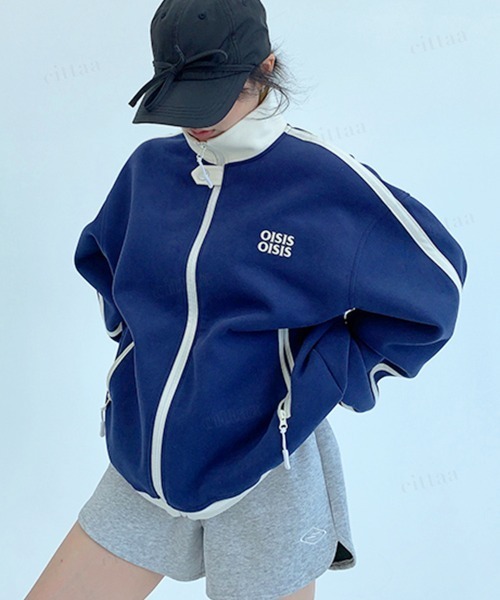 Dalfwin(ダールフィン)の「韓国ファッション OISIS配色トラックジャケット スポーティーブルゾン(ブルゾン・レディース・ブラウン/グレー/ネイビー・FREE)」の21枚目の写真