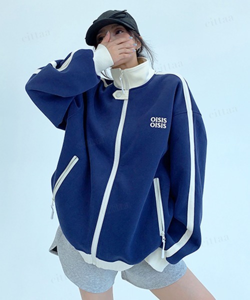 Dalfwin(ダールフィン)の「韓国ファッション OISIS配色トラックジャケット スポーティーブルゾン(ブルゾン・レディース・ブラウン/グレー/ネイビー・FREE)」の22枚目の写真