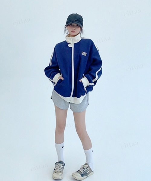 Dalfwin(ダールフィン)の「韓国ファッション OISIS配色トラックジャケット スポーティーブルゾン(ブルゾン・レディース・ブラウン/グレー/ネイビー・FREE)」の17枚目の写真