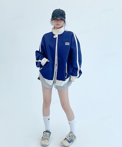 Dalfwin(ダールフィン)の「韓国ファッション OISIS配色トラックジャケット スポーティーブルゾン(ブルゾン・レディース・ブラウン/グレー/ネイビー・FREE)」の16枚目の写真