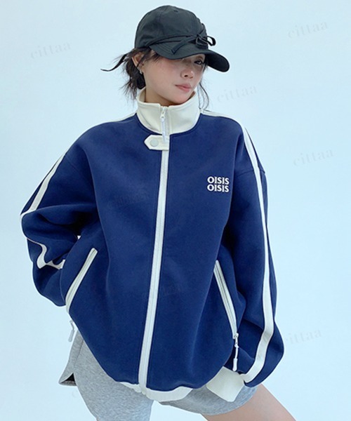 Dalfwin(ダールフィン)の「韓国ファッション OISIS配色トラックジャケット スポーティーブルゾン(ブルゾン・レディース・ブラウン/グレー/ネイビー・FREE)」の18枚目の写真