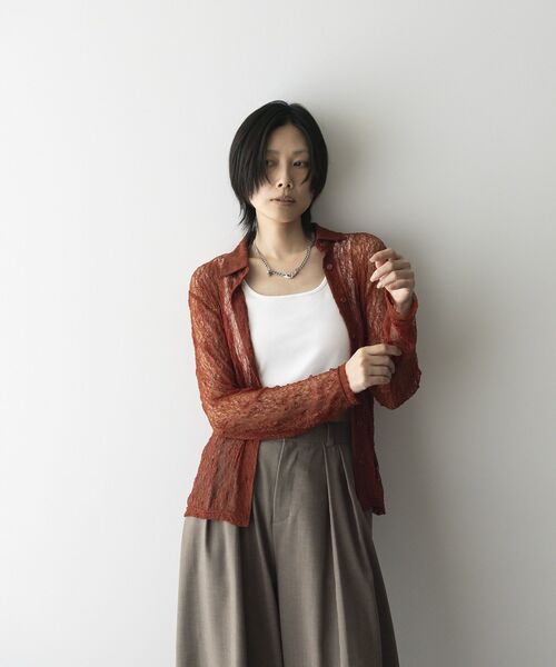 GARAGE OF GOOD CLOTHING（ガレージオブグッドクロージング）の「レースシアーシャツ（Tシャツ/カットソー・レディース・テラコッタ/ブラック/アイボリー・FREE）」の20枚目の写真