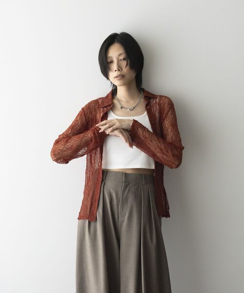 GARAGE OF GOOD CLOTHING（ガレージオブグッドクロージング）の「レースシアーシャツ（Tシャツ/カットソー・レディース・テラコッタ/ブラック/アイボリー・FREE）」の22枚目の写真