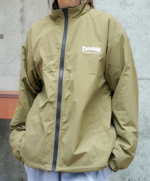 THRASHER（スラッシャー）の「NYLON/BOA REVERSIBLE STAND JACKET/THRASHER スラッシャー ボア リバーシブル スタンドジャケット 2WAY フリース ストリート スケーター カジュアル アウター（その他アウター・メンズ・カーキ/ブラック/ライトグレー・MEDIUM/LARGE/X-LARGE）」の3枚目の写真