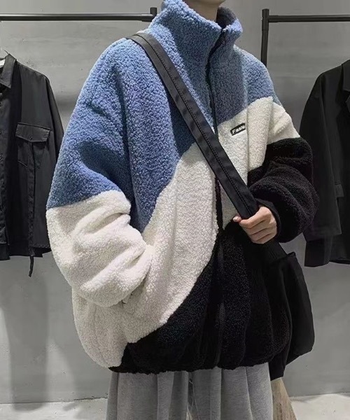 SHEPP(シープ)の「ボアフリースカラーブロック切り替えジャケット(ブルゾン・メンズ・ブルー/ベージュ・M)」の10枚目の写真