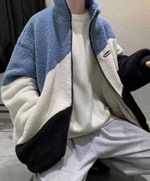 SHEPP(シープ)の「ボアフリースカラーブロック切り替えジャケット(ブルゾン・メンズ・ブルー/ベージュ・M)」の13枚目の写真