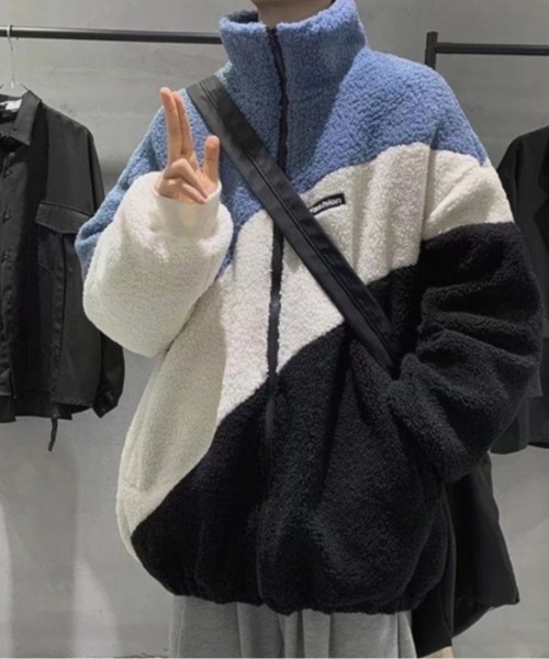 SHEPP(シープ)の「ボアフリースカラーブロック切り替えジャケット(ブルゾン・メンズ・ブルー/ベージュ・M)」の17枚目の写真