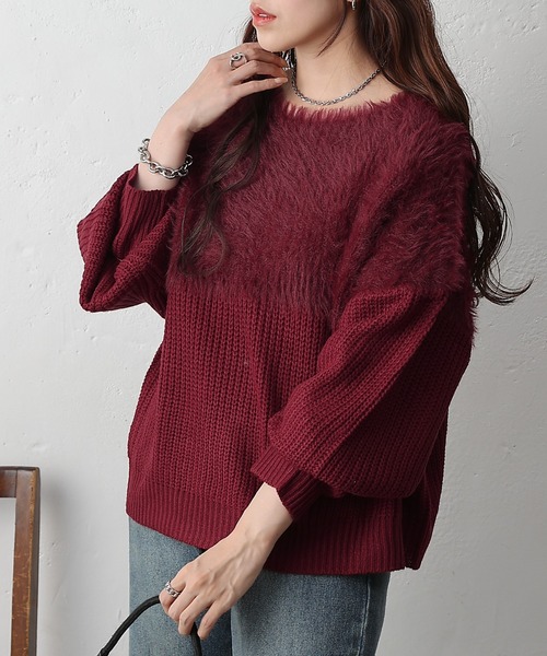 COLONY 2139（コロニートゥーワンスリーナイン）の「切替シャギーニット（ニット/セーター・レディース・ブラウン/レッド/グレー/アイボリー/グレイッシュベージュ/サックスブルー・FREE）」の6枚目の写真