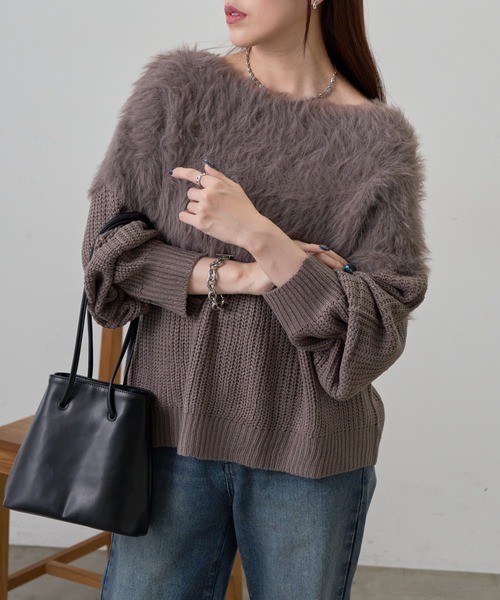 COLONY 2139（コロニートゥーワンスリーナイン）の「切替シャギーニット（ニット/セーター・レディース・ブラウン/レッド/グレー/アイボリー/グレイッシュベージュ/サックスブルー・FREE）」の11枚目の写真