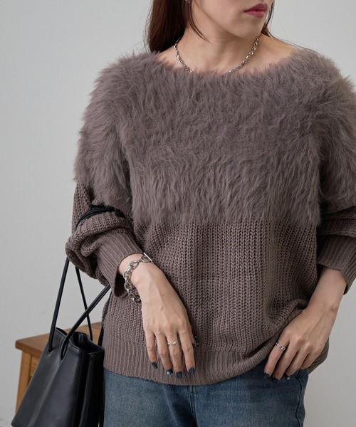 COLONY 2139（コロニートゥーワンスリーナイン）の「切替シャギーニット（ニット/セーター・レディース・ブラウン/レッド/グレー/アイボリー/グレイッシュベージュ/サックスブルー・FREE）」の9枚目の写真