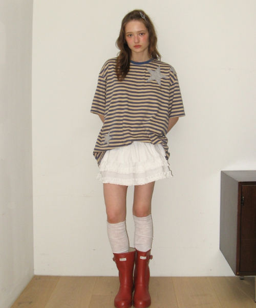 RONRON（ロンロン）の「STRIPE STAR APPLIQUE T SHIRT BEIGE BLUE（Tシャツ/カットソー・レディース・その他・FREE）」の2枚目の写真