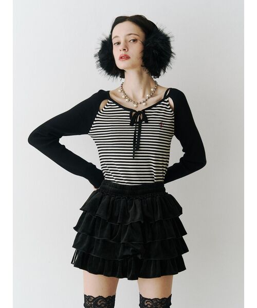 jouetie（ジュエティ）の「オープンショルダーレイヤードニット（ニット/セーター・レディース・ピンク/ブルー/ブラック・MEDIUM）」の5枚目の写真