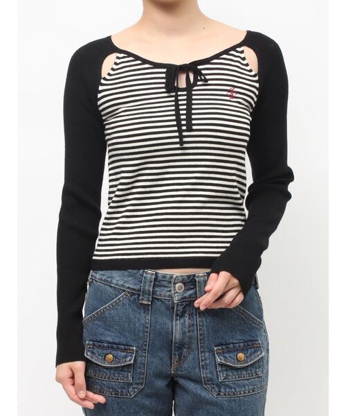 jouetie（ジュエティ）の「オープンショルダーレイヤードニット（ニット/セーター・レディース・ピンク/ブルー/ブラック・MEDIUM）」の14枚目の写真