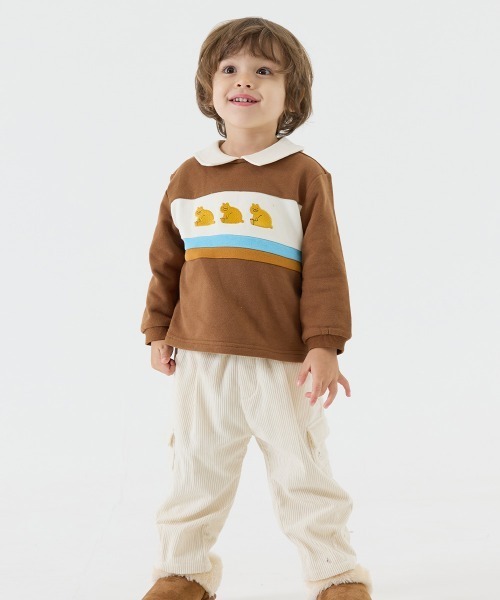 moimoln（モイモルン）の「ビックベアカラーライン長袖トップス（スウェット・キッズ・ブラウン・100cm/110cm/120cm/90cm）」の2枚目の写真